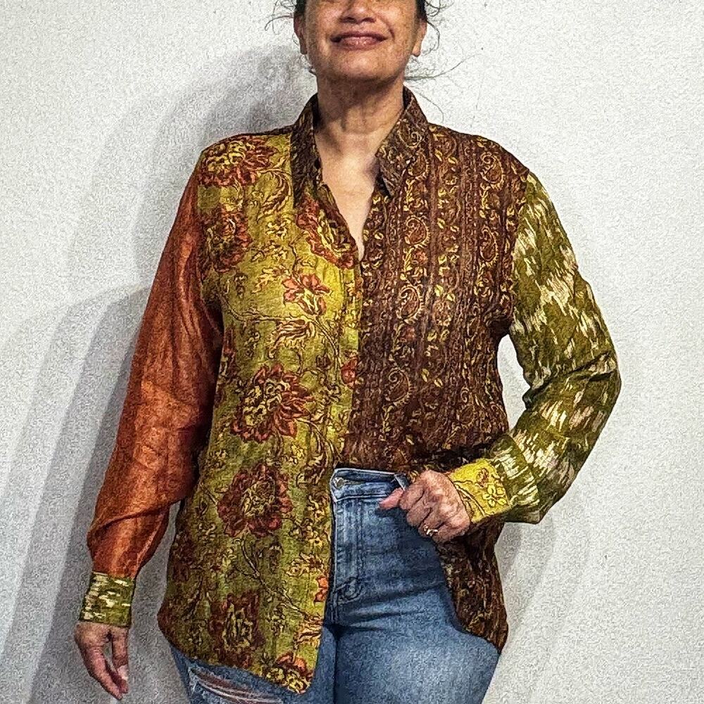 Savannah Morrow Multicolor Silk Cliff Blouse Sz M NWT